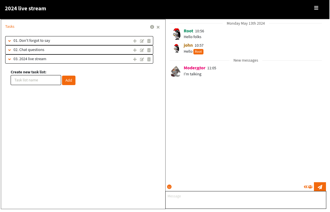 Screenshot chatové relace s aplikací Úkoly. Je zde několik seznamů úkolů.